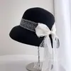 Lámpara de Sombrilla de Moda con Lazo de Encaje y Cinta para Mujer, Sombrero de Paja para Protección Solar de Verano, Sombrero de Cubo de Playa Casual y Elegante