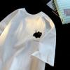 Camiseta Masculina de Algodão Manga Curta 2025 Chegada Nova de Verão tamanho grande Marca Tendência Solta Manga Meia-manga Cor Sólida Gola Redonda Camiseta de Estudante