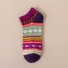 Nuevos Calcetines de Mujer de Primavera Estilo Étnico Calcetines Cortos Retro Artísticos Japoneses Harajuku Calcetines de Tobillo con Bloques de Color Hilo Grueso de Corte Bajo Calcetines de Moda