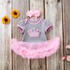 2026 Nuevo Estilo Mameluco Vestido de Cumpleaños para Bebé Niña de Un Año de Manga Corta + Accesorio para el Cabello Parche de Dibujos Animados Bordado Conjunto de Vestido de Una Pieza