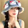 Bonito Sombrero de Pescador de Mezclilla de Gatito para Mujer, Estilo Coreano de Verano, Sombrero de Cubo Adelgazante, Circunferencia de Cabeza Grande, Sombrero de Protección Solar