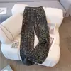 Nuevos jeans rectos de estampado de leopardo estilo americano para mujer 2025, de cintura alta, nuevo estilo high street, pantalones holgados de pierna ancha hasta el suelo, otro algodón