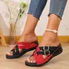 Sandalias de Cuña con Hebilla de Cinturón Bloque de Color Transfronterizas para Mujer Verano 2025 Nuevas Sandalias de Correa Cruzada de Suela Gruesa Tallas Grandes Venta al por Mayor