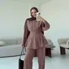 Conjunto de Duas Peças Lr1094: Top Liso da Moda + Calça
