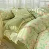 Juego de cuatro piezas de algodón y lino lavado grado A para maternidad e infancia, ropa de cama de gasa de doble capa estilo floral vintage, juego de 3 piezas para dormitorios de estudiantes