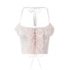 7149-23 inverno novo estilo europeu e americano menina bonito renda costura alça cabresto tubo curto top