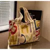 Saco de ombro de lona de verão Saco de compras portátil de grande capacidade das mulheres All-match Tote Bag para Student Class Commuter