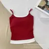 Camisola Vintage Estilo Hong Kong Contraste de Color Falso Dos Piezas Plisado Delgado de Tirantes Versátil Casual Falso Dos Piezas Top Corto