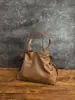 Bolsas: Diseño Coreano de Nicho, Bolso de Mujer de Cuero Genuino, Bolso Plegado, Bolso de Hombro de Piel de Vaca, Bolso Tote de Gran Capacidad con Cierre de Cordón