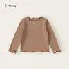 Nueva Camiseta de Primavera y Otoño Bangxuan para Niñas con Bordes Fruncidos, Camiseta Interior Simple de Manga Larga para Bebé, Camiseta Base para Niños Pequeños para Ropa Exterior, Ropa Infantil