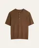 Camisa Henley masculina de lã mercerizada de alta contagem (100S), malha com listras verticais, respirável, polo de manga curta de luxo leve