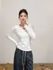 Camiseta Base de Manga Larga Blanca con Cuello en U para Mujer, Estilo Coreano, Adelgazante, para el Día a Día, Primavera y Otoño