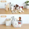Caja de almacenamiento de cosméticos de escritorio de plástico translúcido esmerilado para labiales con tapa, caja para mascarillas, caja organizadora para productos de cuidado de la piel