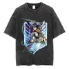 Camiseta de Manga Corta Attack on Titan, Ropa Vintage Desgastada, Manga, Eren Mikasa, Levi