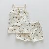 Estilo dinamarquês roupa de casa infantil verão body de bebê conjunto regata para meninas roupa de bebê waffle nórdico