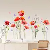 Flores Vermelhas, Margaridas Pequenas, Borboletas, Adesivos de Quarto, Adesivos de Parede em PVC, Sala de Estar, Quarto, Decoração de Janela de Vidro