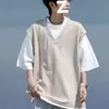 Camiseta de Manga Corta de Algodón Puro con Diseño Falso de Dos Piezas, Estilo Niche para Mujer, Top Casual Suelto con Bloques de Color, Tendencia de Verano