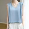 Top de Tirantes Anchos Traje de Verano para Mujer Sección Cruzada Interna Seda Cuello en V Chaleco Seda Acética Camisa Base Blanca