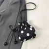 Bolsa de Lona de Lino con Lunares de Gran Capacidad Bolsa Cesta para Verduras Bolsa Cubo Bolsa para Viaje Perezoso de Hombro Cruzado de Mano para Mujer Verano