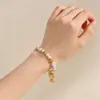 Pulseira de Verão Estilo Ins Popular Europeu e Americano com Brisa do Mar para Mulheres, Pulseira Simples de Aço Inoxidável com Fio de Pérolas