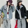 Jaqueta de Outono para Meninas 2026 Novo Modelo Casaco de Couro Infantil para Crianças Maiores Cardigan com Zíper Color-Block da Moda Jaqueta de Couro
