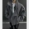 Chaqueta de Lana de Doble Cuello con Cremallera Diagonal de Diseño, Talla Grande para Hombre, Abrigo de Moda con Cuello para Otoño e Invierno, Gris Oscuro y Negro