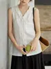 2026 Top Blanco sin Mangas para Mujer Verano, Diseño Suave y Elegante con Escote en V y Encaje, Camisa Azul con Lazada