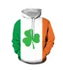 Sudadera con capucha para hombre forrada de polar Moda Simple Flor Nacional Irlandesa de la Suerte Impresión Digital 3D Ropa Casual para Hombre y Mujer