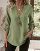 Camisa casual suelta de color liso con cuello en V, talla grande, para mujer, comercio exterior transfronterizo, europeo y americano, nueva para la primavera y el verano de 2025