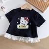 Camiseta de Encaje de Verano de Manga Corta de Algodón Puro para Niñas Estilo Coreano Nuevo Estilo Infantil Bebé