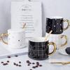 Caneca Cerâmica Criativa Nórdica Preto e Branco Selecionada com Tampa, Caneca de Café Geométrica para Escritório Masculina e Feminina, Copo de Bebida com Aparência Sofisticada Atacado