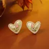 Pendientes Populares de Tulipán Corazón con Piedra Ojo de Gato, Sencillos y de Moda, Gama Alta, Pendientes Dulces y Lindos, Accesorios Estilo Chica Dulce