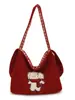 Mochila de Pelúcia Coreana Outono e Inverno Novo Estilo para Estudantes Universitários Bolsa para o Dia a Dia Grande Capacidade Bolsa de Ombro Fofa Bordada