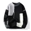 Suéter de Punto con Cuello Redondo y Bloques de Color para Hombre Otoño Invierno Holgado Talla Grande Marca de Moda Suéter Cálido de Punto Suéter Casual Perezoso Capa Base