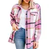 Amazon wish2022 Chaqueta de franela europea y americana casual a cuadros con hebilla manga larga camisa de lana abrigo para mujer