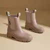 Zapatos de Lluvia de Moda Transfronterizos para Mujer Chelsea Combinan con Todo Suela Suave Zapatos de Goma Nuevos Marrones Cómodos Zapatos de Agua para Lavar el Coche Mujer
