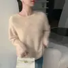 Suéter de Punto Versátil Cómodo de Color Sólido Cepillado Cálido para Otoño e Invierno Cuello Redondo Holgado Nuevo Suéter de Cachemira para Mujer