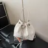 Bolsa Pequena de Mão para Mulheres 2025 Nova Primavera Bolsa Saco com Cordão Versátil Estampa Floral Bolsa Transversal com Corrente Ins