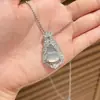 Colar Retro Novo Estilo Chinês Natural Gelo Calcedônia Verde Imperial Cabacinha Corrente de Clavícula Diamante Ágata Jade