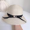 Sombrero de Pescador Simple Estilo Japonés con Lazo y Flor de Perla para Mujer, Sombrero de Cubo Transpirable para el Verano con Protección Solar para Salidas de Vacaciones