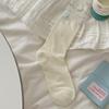 Calcetines Blancos para Mujer, Estilo Delgado de Verano, Lunares con Lazo, Calcetines de Media Pantorrilla, Borde Dulce de Encaje, Calcetines Fruncidos para Mujer