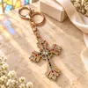 Chaveiro criativo de cruz, chaveiro de carro de metal com strass, pingente de cruz para bolsa, atacado para presentes de feriado