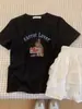 Camiseta de Algodón Puro con Hombros Rectos para Mujer, Verano 2026, Diseño con Estampado de Conejo, Top de Nicho, Estilo Coreano, Suelta Casual de Manga Corta