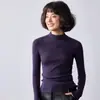 Suéter de lana con cuello medio sin costuras y lentejuelas para mujer, diseño de una sola pieza con finas lentejuelas brillantes, suave y elegante, adecuado para capas de otoño e invierno