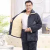 Pijama para Hombre Otoño e Invierno Tres Capas Engrosado Forrado de Felpa Coral Fleece Acolchado Traje Cálido para Padre de Mediana Edad y Anciano Ropa de Casa