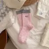 Meias de Lã com Forro de Fleece para Mulheres, Estilo Novo 2026 Color Block, Bordado de Ovo com Letras, Meias Grossas Quentes para Casa, Meias Largas