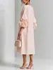 2026 Nuevo Vestido de Color Sólido a la Moda con Mangas de Farol Floral Tridimensional Estilo Francés Transfronterizo Europeo y Americano para Mujer