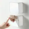 Caja de Almacenamiento de Baño Montada en la Pared con Tapa abatible, Portacotonetes y Toallas Sanitarias sin Taladro, Organizador de Artículos Varios Montado en la Pared