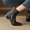 Botines Chelsea retro de cuero estilo británico, adecuados para comercio transfronterizo, diseño sin cordones, negros, tacón grueso, punta cuadrada, botines cortos, botines de mujer para otoño/invierno