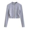 Chaqueta de punto tipo cárdigan con cuello alto, estilo corto de chica popular para mujer, top con cremallera de manga larga ajustado, tendencia de moda urbana